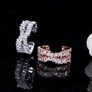Trapezoid lab-created Baguette Diamond Band Ring in White or Rose Gold Plate